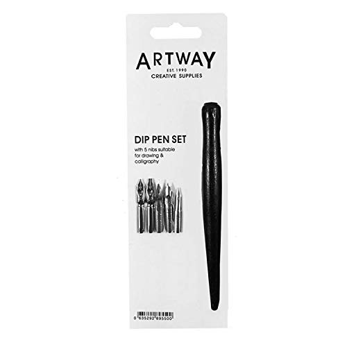 Artway - Plumín - 5 Puntas para Dibujo y caligrafía - Mango Negro - 1 Unidad