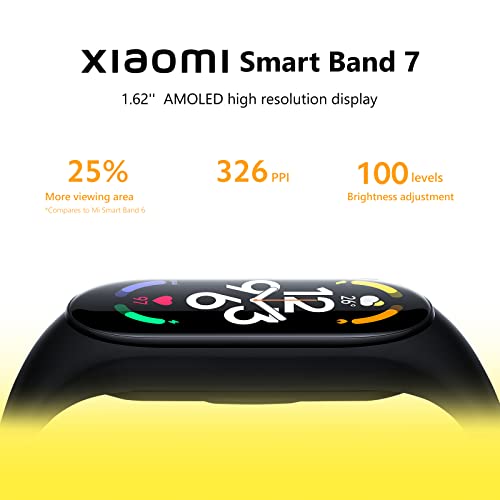 Xiaomi Mi Smart Band 7 Pantalla AMOLED de 1.62 Pulgadas, 110 Modos Deportivos, Sueño, Estrés, SpO2, Monitor de Frecuencia Cardíaca, Rastreador de Ejercicios Bluetooth, 5ATM, Versión Global, Negro