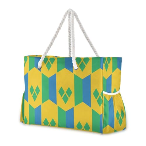 ILmira Bolsa de playa grande con diseño de bandera de San Vicente y Granadinas, impermeable, con cremallera y múltiples bolsillos para viajes, multicolor, Talla única