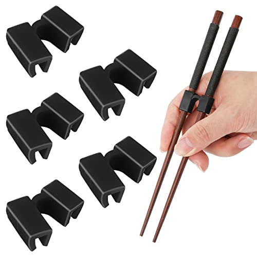 5 piezas de palillos reutilizables ayudantes de entrenamiento con bisagras de palillo para adultos, principiantes o estudiantes (negro)