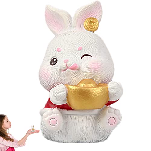 zhanshi Conejo Chino | Figuras Conejo Escritorio Resina en Miniatura | Decoración año Nuevo Chino 2023 para hogar, Coche, Bricolaje, microjardín