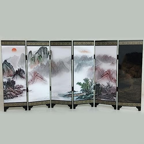 Biombo de madera estilo chino vintage retro pequeño pequeño panel plegable divisor de habitación espléndida montaña y río pantalla 48X24cm