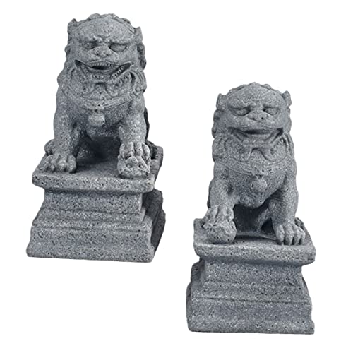 Cabilock 2 piezas pequeño león estatua asiática Fu perro estatua decoración de mesa auspiciosa estatua de león simulación de una artesanía de león china fu piedra tortuga bonsái decoraciones