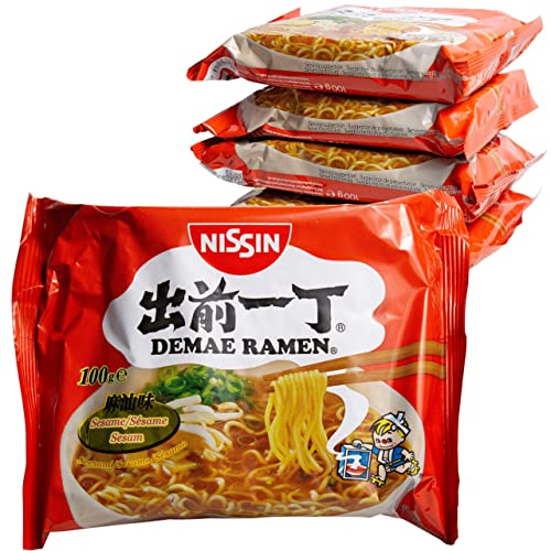 Ramen Nissin Fideos Instantáneos paquetes de 100gr | Fácil de preparar | Noodles de Japón (Sesamo, 5)