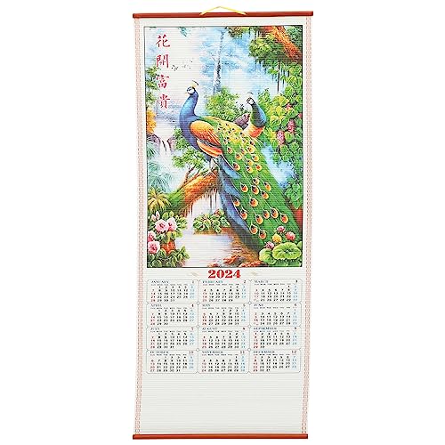HOMSFOU 2024 Calendario de Pared Chino 2024 El Año Del Dragón Calendario Colgante Feng Shui Decoración Para Salón Oficina B