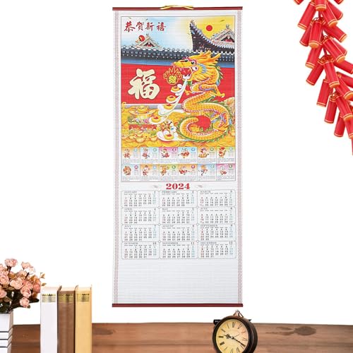 Calendario de año nuevo chino del año 2024 del dragón - Calendario de pared de Año Nuevo lunar chino para Año Nuevo | Calendario lunar chino 2024 para el hogar, restaurante, escuela china