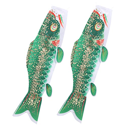 2 Piezas Banner decorativo de peces koi bandera china decoración hogareña emblemas medias decoración de patio colgante calcetín de viento pesado serpentina de carpa Japón la señal