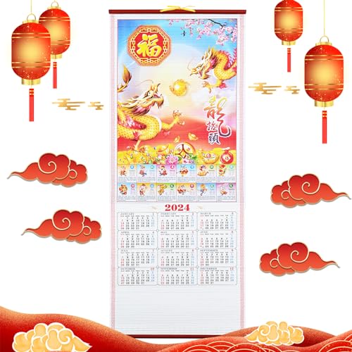 Calendario de Año Nuevo Chino 2023 Año del Conejo Calendario de Pared Desplazamient Calendario Lunar Chino Calendario Monthly Hanging Calendar Decoración del Hogar para Organización Planificación A