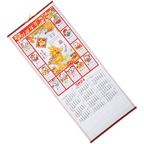 DOITOOL Calendario de Desplazamiento de Pared Chino 2024 Año Del Dragón Calendario Colgante Del Zodiaco Calendario Mensual de La Suerte Fengshui para El Festival de Primavera Regalos de