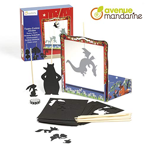 Avenue Mandarine - Caja creativa de teatro de sombras chinas para construir - a partir de 4 años - Kit de actividades manuales creativas, Teatro de montaje, 30 personajes, guirnalda luminosa - KC036C