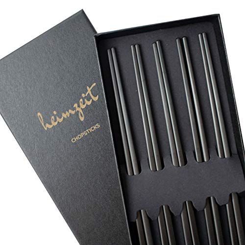 heimzeit Palillos de Acero Inoxidable en Color Negro, 5 Pares de Palillos de Diseño Elegante, Palillos Sushi aptos para Lavavajillas y Reutilizables