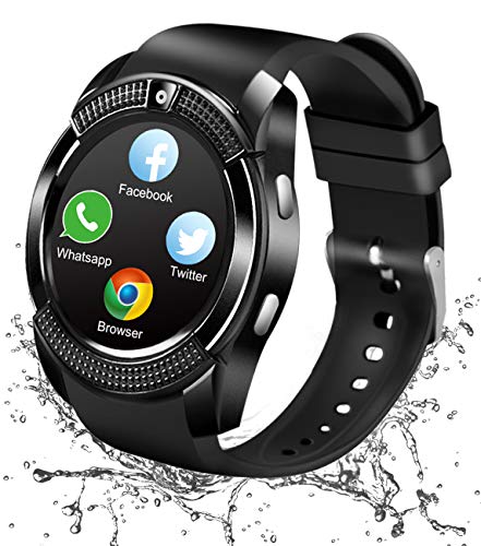 Reloj Inteligente Bluetooth, Smartwatch Pantalla Táctil Impermeable Smart Watch con Camara, SIM/TF Ranura Whatsapp Sports Podómetro Reloj Bracelet para Android Teléfono Hombre Mujer Niño Niña