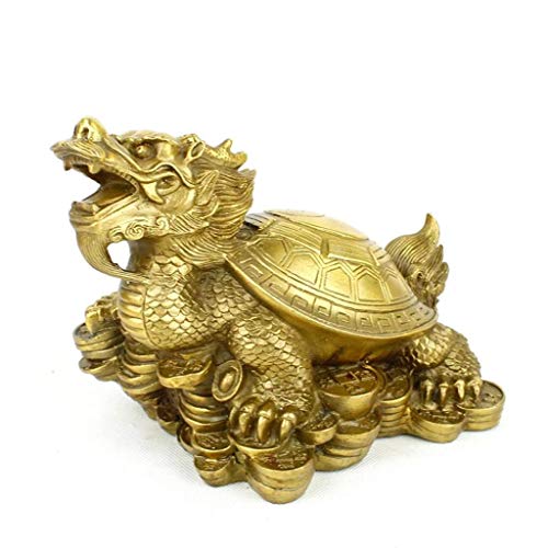 Adornos de Feng Shui Estatua de Tortuga de dragón de Cobre Puro Chino, Tortuga de dragón se Sienta en la Estatua para Proteger la Riqueza, felicitación de inauguración de la ca