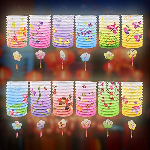 BUZIFU 12Pcs Farolillos de Papel Faroles Chinos de Papel Lámparas Decorativas de Papel Feliz Año Nuevo Linternas de Papel Farolillos de Colores Estilo Oriental para Decorar Terrazas Jardines Fiestas