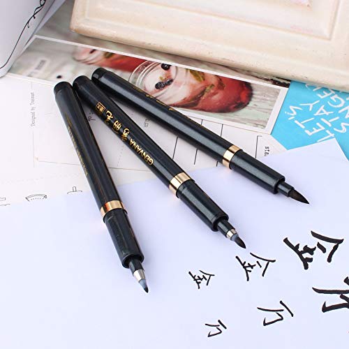 Rotulador de tinta de 3 tamaños, negro Shodo, para caligrafía china japonesa, para principiantes, escritura, letras, firmas, ilustración, diseño (paquete de 3 unidades)